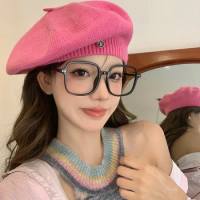 Rose Red Knitted Beret Hat Female Net Red Ins Korean Version Big Head Display Face Small Bud Pumpkin Hat Knitted Painter Hat