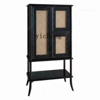 XL Classical Wood Carving High Cabinet Nanyang Rattan Solid Wood Display Locker