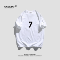 Hiimhuum短袖T恤男夏季潮牌數字7印花體恤衫寬松運動男裝上衣服