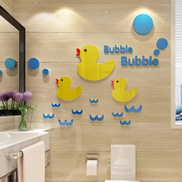Cartoon Yellow duck Acrylic Mirror Wall stickers For kids room DIY Art wall decor Home decor Bathroom wall-decoration