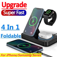 30W 4 in 1 Foldable Wireless Charging Station For iPhone 14 13Pro Apple Watch 7/6 For Samsung Galaxy Watch Chargers 4/3 S22 S21