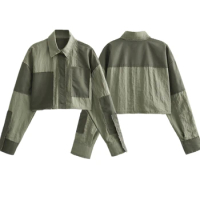 Dave&amp;Di Autumn High Street Girls' Nylon Patch Flight Jacket Coat Military Vintage Green Jacket Women