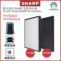 EVERGREEN 適用於Sharp FP-FM40A FP-FM40A-B 二合一捕蚊空氣清新機 備用過濾器套件替換用