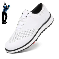 Men's and Women's Professional Golf Shoes, Non Slip Grass Shoes, Golf Sports Shoes, White Grey Men's Golf Training Shoes