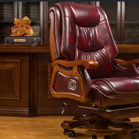 Genuine leather boss chair can lie down massage big shift chair solid wood swivel chair computer chair home lift office chair