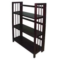 3 Tier Folding Bookcase Espresso Open Storage Book Shelves for Living Room Bedroom