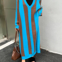 XITAO Elegant Dress Striped Decoration Pullover Casual Long Style Clothes Temperament Goddess Fan Spring Loose New WLD10146