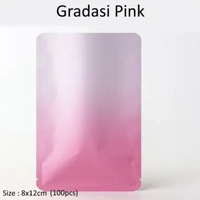 Plastik Kemasan Aluminium Foil Warna-Warni, Standing Pouch Kedap Udara & Anti Lembap Gradasi Pink 8x