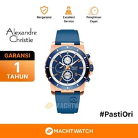 Jam Tangan Pria Alexandre Christie Chronograph AC 6141 MC RURBU Men Blue Dial Blue Rubber Strap Mult