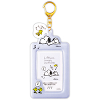 asdfkitty*SNOOPY史努比聽音樂票卡套附鑰匙圈 證件套 悠遊卡套 隨身相框-可放照片-日本正版商品