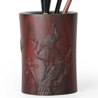 紅木工藝品筆筒擺件 尼泊爾紫檀實木雕刻動物 雙鶴木質文房四寶