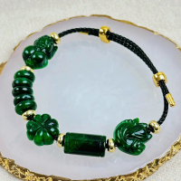Cẩm thạch sơn thủy - Lam ngọc 5 charm - Ngũ điếu, hồ ly, lu thống, túi tiền, cỏ 4 lá