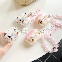 เคสป้องกันหูฟัง IMD ปักลายสุนัขตาหมากรุกสีน้ำเงินและสีชมพู พร้อมจี้หรือสร้อยข้อมือ เข้ากันได้กับ Air