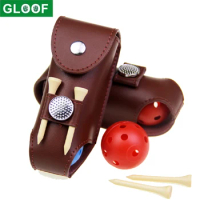 GLOOF Genuine Leather Golf Ball Pouch Bag Holder Pouch Waist Belt Storage Pocket can hold up to 3 Golf Balls and 2 Tees