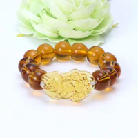 Feng Shui Citrine Stone Bracelets Lucky Pixiu Bead Bracelet Gift for Unisex