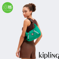 Kipling 質感松柏綠雙拉鍊實用肩背包-NIKKI