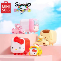 Genuine MINISO Sanrio Blind Box Car Toys Building Blocks Assembly Model Ornaments Kawaii Anime Doll Mystery Box Children's Gifts