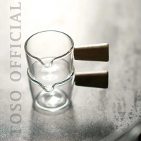 TOSO Gelas Espresso Shot Glass 50ml-100ml Wood Handle Gelas Takar Kopi Ukur