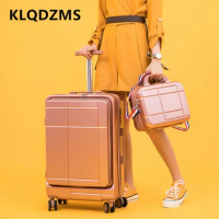 KLQDZMS 20"24 Inch Luggage Travel Set Front Opening Laptop Boarding Case ABS+PC Trolley Case Trolley Style Travel Bag Suitcase