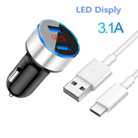 For Samsung Galaxy A12 A42 A02S A50 A30 A71 A51 Type-C USB Charging Cable 3.1A Fast Charging Dual Car USB Charger Phone Adapter
