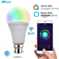 WiFi Smart Led Bulb B22 Ceiling Lamp A19 Remote Control 7W Equivalent to 70W Cold White 6000K by Alexa Google Home Nightbulb