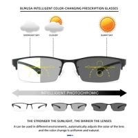 BLMUSA Luxury Ultralight Reading Glasses Anti Blue Light Multifocal Half-Frame Glasses Progressive Photochromic Glasses for Men
