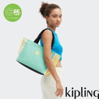 Kipling 黃綠撞色拼接大容量主袋手提包-NALO