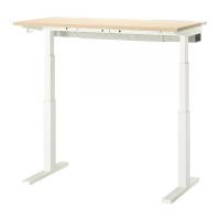 MITTZON 升降式工作桌, 電動 實木貼皮, 樺木/白色