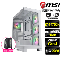 【微星平台】i7二十核GeForce RTX 4070 Ti SUPER{虛空座}電競機(i7-14700K/Z790/64G/2TB/WiFi6)