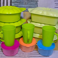 SET 12 PCS WADAH SAJI PRASMANAN ( BASI BULAT BESAR 3PCS +BASI SEGI BESAR 3PCS + TOPLES 3 PCS + GELAS
