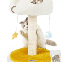 Cat Scratching Board Cloud Shaped Bed Indoor Cat Tree Tower Cats Soft Perching Wooden Tree With Sisal Woven And Fluffy Toy Balls