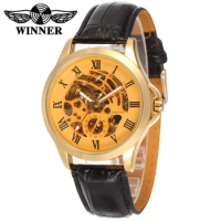 T-winner Mechanical Watch Gold Roman Numerals Hollow Out Mechanical Watch Men's Mechanical Watch Black Belt Wrist Watch