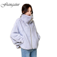 Ftangaiur New Winter Import Velvet Mink Fur Coat For Femal Mandarin Collar Natural Fur Coat Women Short Real Mink Fur Coats