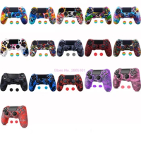 200pcs/lot Silicone Camo Protective Skin Case For Sony PS4 PS4 Pro Slim Controller With Thumb Grips Joystick Cap