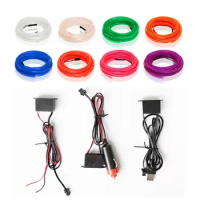 1M/2M/3M/5M Automotive Car Flexible EL Wire Neon Cold Light Tube Rope LED Lights Interior Ambient Strip Lamp Auto Accessories