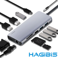 HAGiBiS海備思 MacBook專用雙Type-C十二合一多功能HUB擴充轉接器