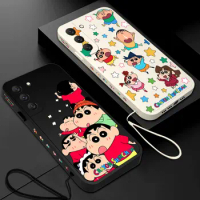 Cartoon Funny Crayon Shinchan Phone Case For Samsung Galaxy S23 S22 S21 S20 Ultra Plus FE S10 Note 20 Plus With Lanyard Cover