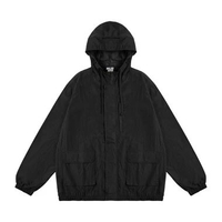 3Second Men's Windbreaker Jacket Regular Fit Crinkle Pollandia HP-C080726 Black M