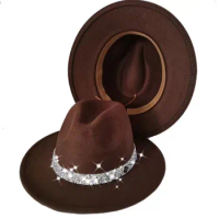 Diamond belt women's fedora jazz hat unisex fedora hat fashion female hat church hat rock hat wholesale rock fedora hat