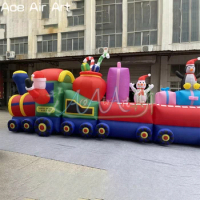 Red Inflatable Christmas Train Present Decorative Gift Car Model with Snowman and Santa Clause for Outdoor Event Advertising