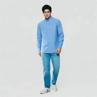 Giordano Men's Long Sleeve Mini Lion Shirt 0104607330 Colony Blue S