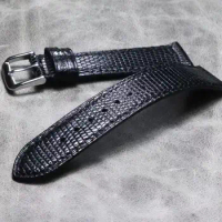 High Grade Lizard Leather Soft Bracelet, Handmade Leather Watch Strap, Vintage Black Bracelet, Slim Strap, 18mm, 19mm, 20mm, 21m
