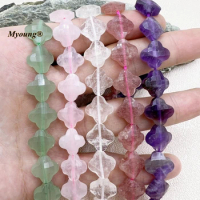 13MM Fourleaf Faceted Natural Crystal Rose Quartzs Amethysts Agates Jaspers Space Beads For DIY Bracelet Jewelry Making MY230818