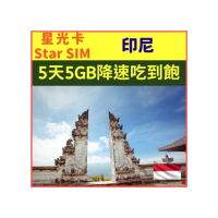 【星光卡】印尼上網卡5天 5GB 每天1GB超過降速吃到飽(內含1張5天上網卡 有效期至2023/6/30 上網品質佳)