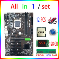 B250 mining motherboard combo set Lga 1151 motherboard for pc gaming with CPU motherboard kit gamer ddr4 B250 btc for rx 580 8GB