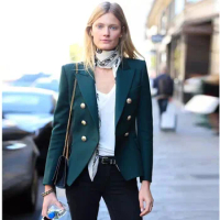 Tesco Women Suit Blazer Double Metal Button Luxury Jacket Long Sleeve Autumn Outerwear Green Slim Fit New Coat blazer mujer