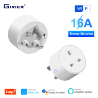 GIRIER Tuya Smart Plug UK, WiFi Outlet Socket 16A with Energy Monitoring Function, Works with Alexa Hey Google, No Hub Required