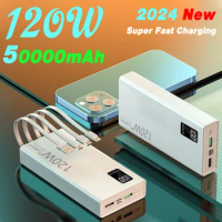 New 120W 50000mAh Large Capacity Power Bank 4 in 1 Fast Charging For iPhone Samsung Huawei Portable Digital Display Powerbank