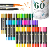 60 Colors Dual Tip Brush Pens Fineliners Art Markers Set Nibs Fine and Brush Tip for Kids Adult Coloring Book Note Taking Gifts