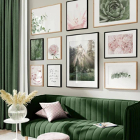 Modern Green Ucalyptus Leaves Succulent Pink Peony Flower Nature Wall Art Prints Canvas Posters Gallery Wall Decorative Pictures